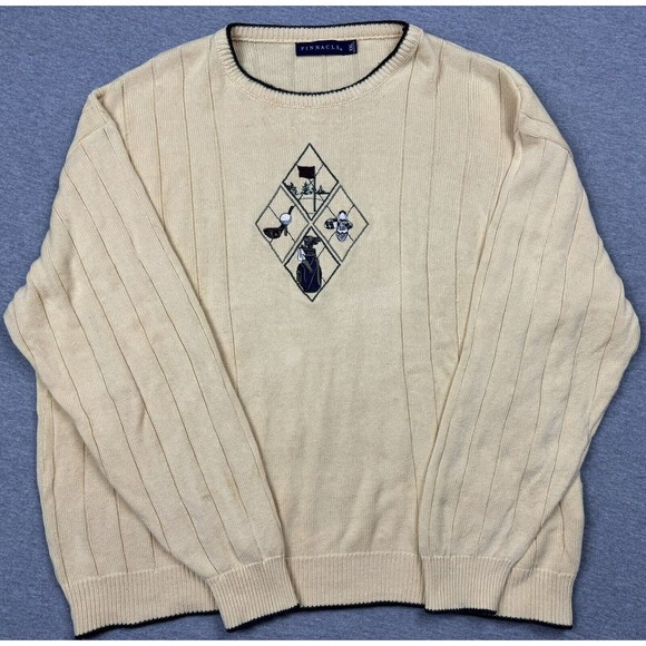 Pinnacle Other - Pinnacle Embroidered Sweater Mens 2XL Yellow Golf Ribbed Cotton Knit Pullover